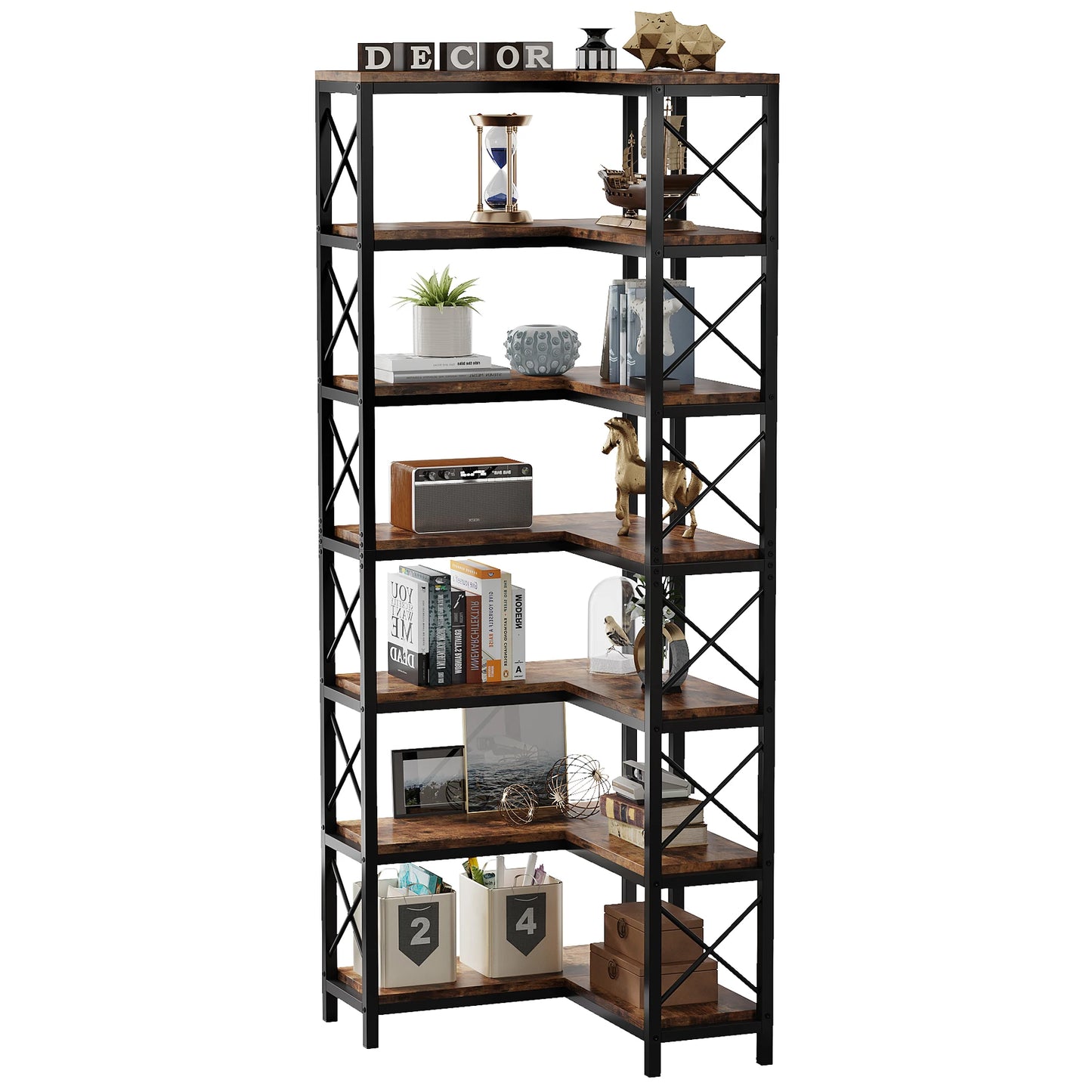 Tribesigns 7 Tier Corner Bookshelf With Metal Frame