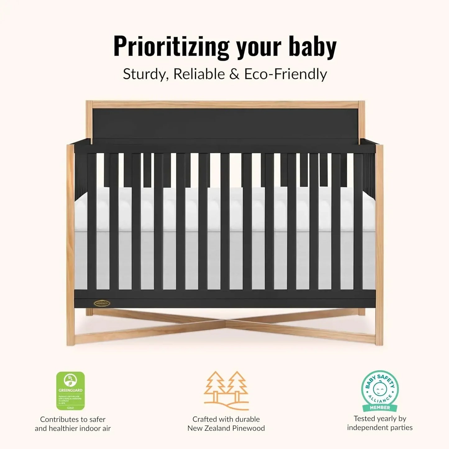 Owen 5-In-1 Convertible Crib JPMA GreenGuard Gold Certified