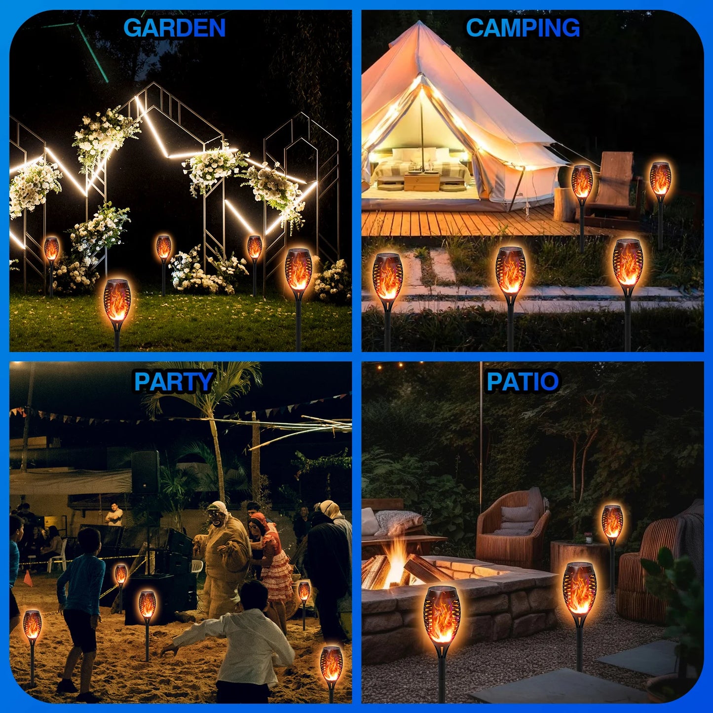 Solar Torch Lights With Flickering Flame Waterproof LED Garden Path
