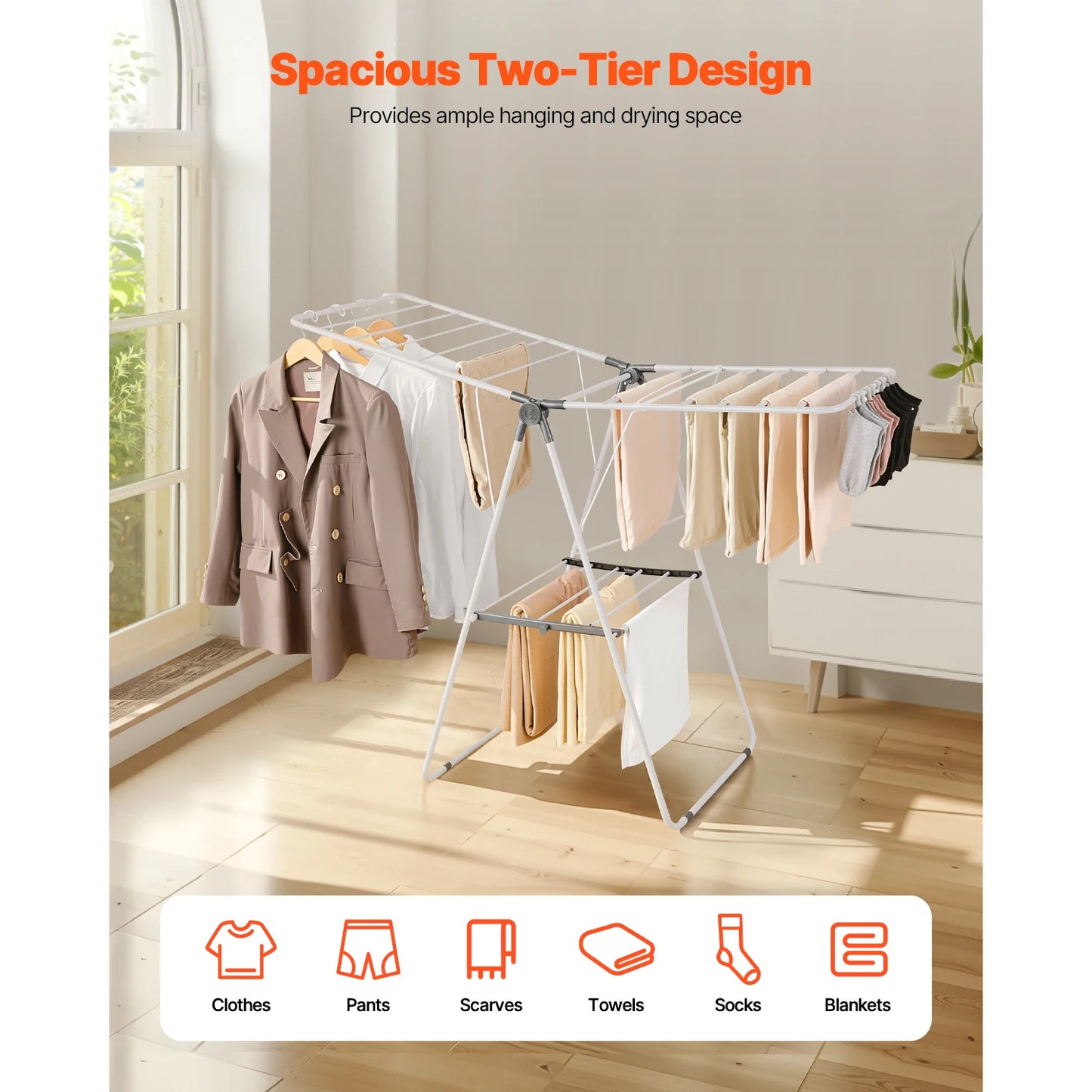 Adjustable Foldable Clothes Drying Rack For Indoor Outdoor