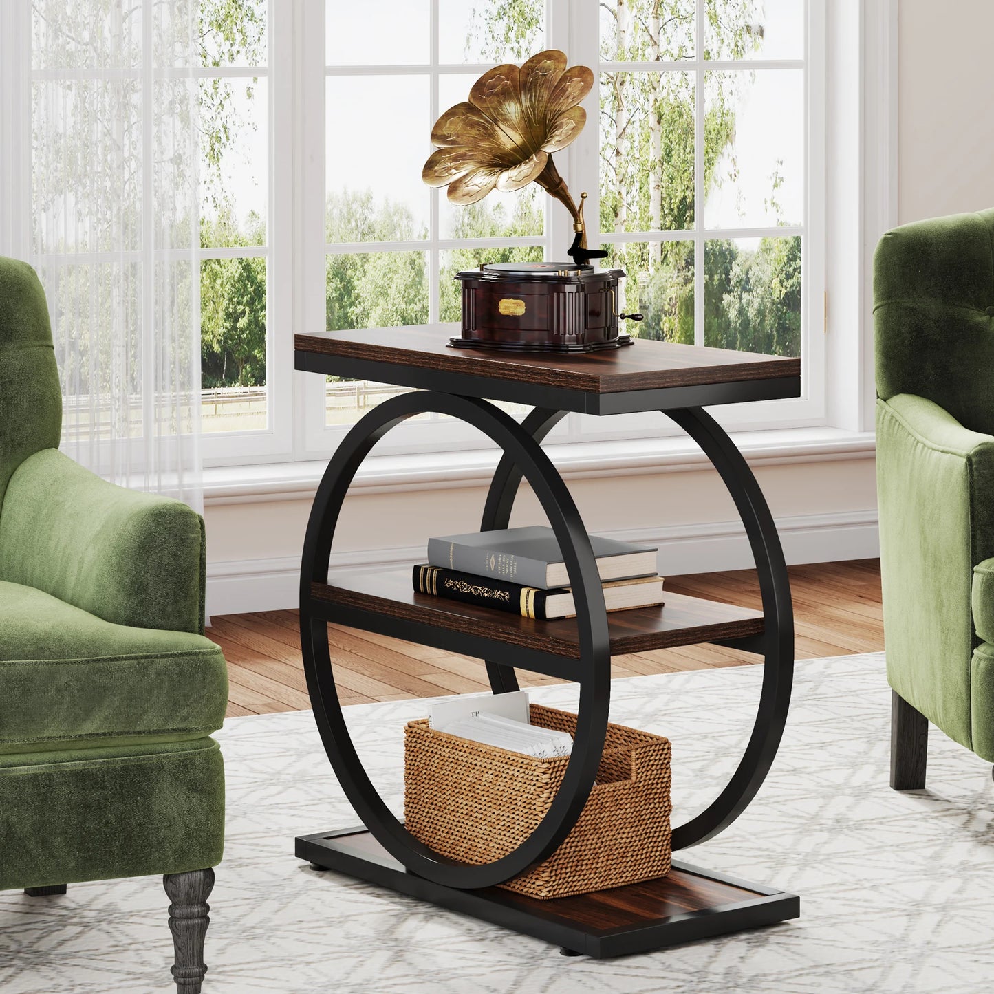 Tribesigns End Table With Three Storage Shelves Industrial Narrow