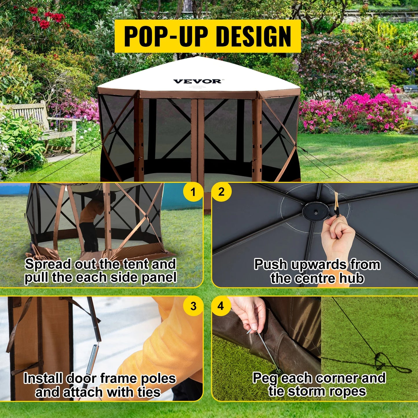 SucceBuy Pop-Up Camping Gazebo Canopy Shelter Six-Sided Shade