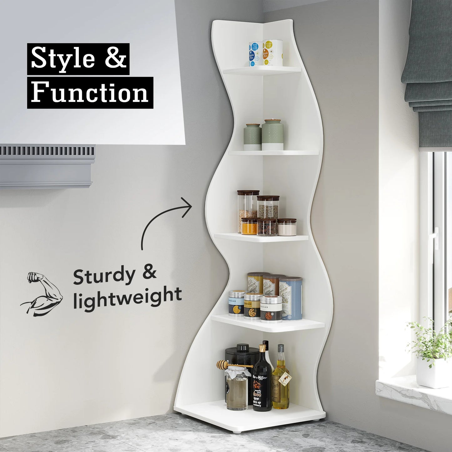 Tribesigns Corner Shelf Five Tier Wall Bookcase For Home Office