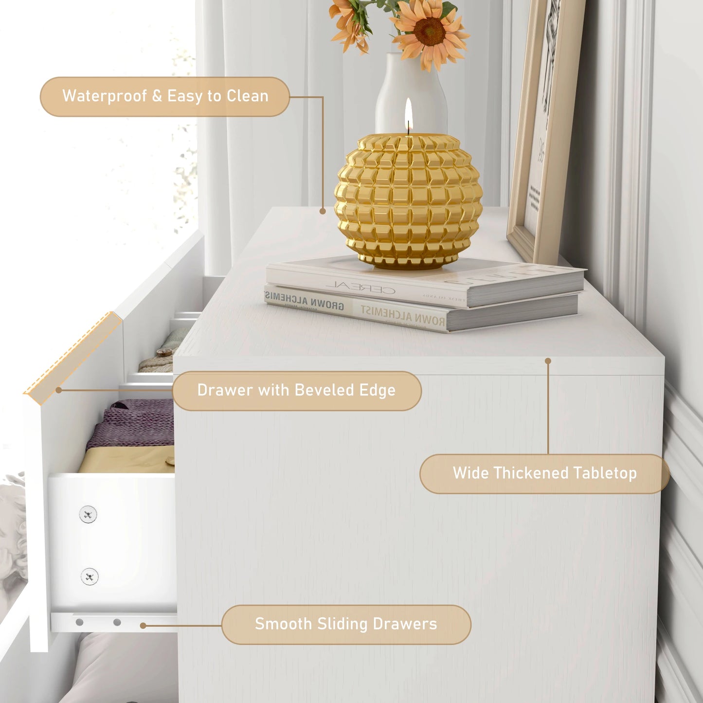 QiaoShiRen 7-Drawer Dresser, Modern High Gloss Wood Chest