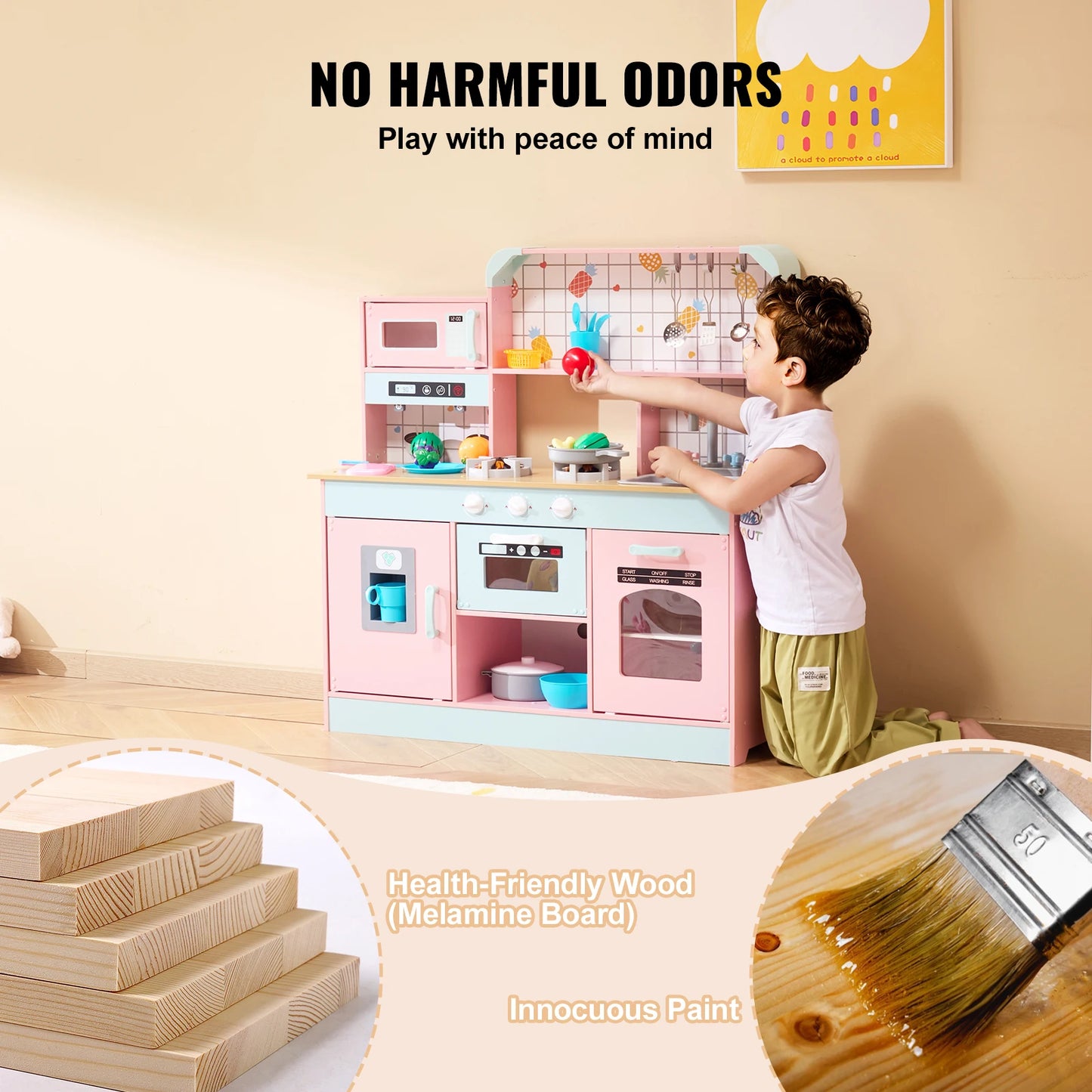 SucceBuy Pretend Play Kitchen Toy Set With Lights And Sounds