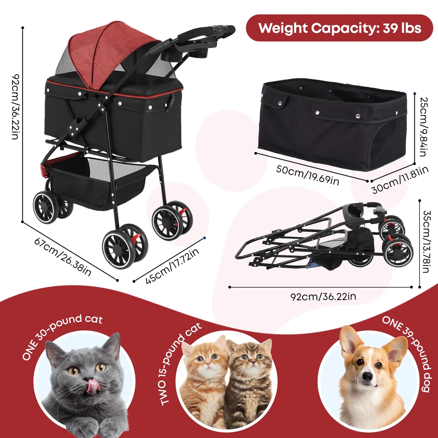 CHIHUAHUA Pet Stroller for Small to Medium Cats and Dogs