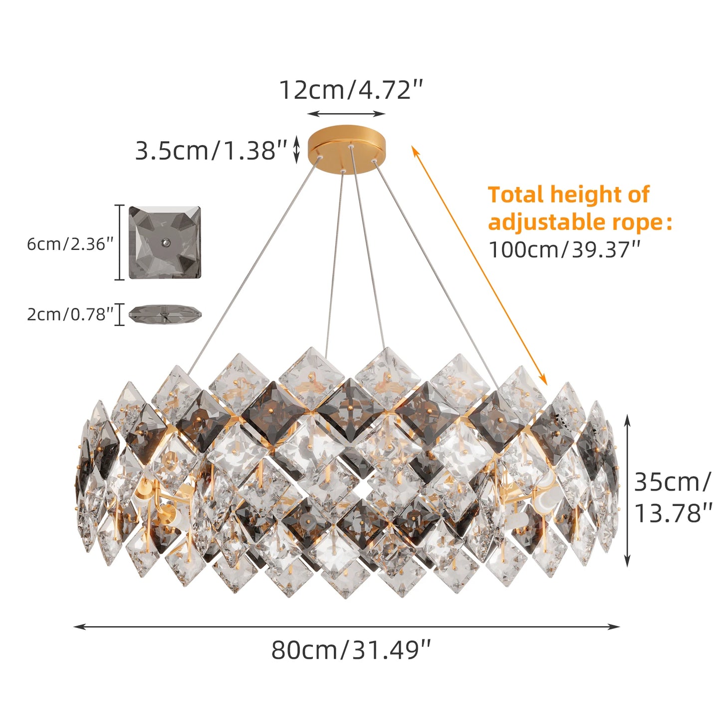 Crystal Chandelier Pendant Light For Living Room Ceiling Bulbs Included