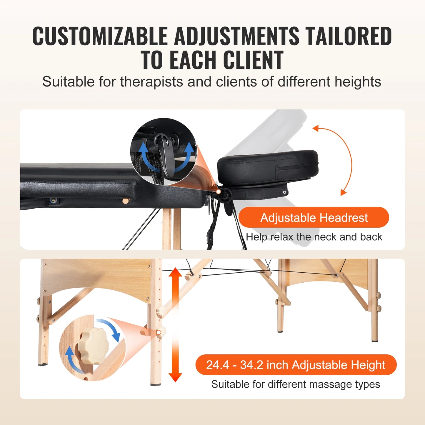 VEVOR Adjustable Folding Massage Table For Salon Spa Therapy
