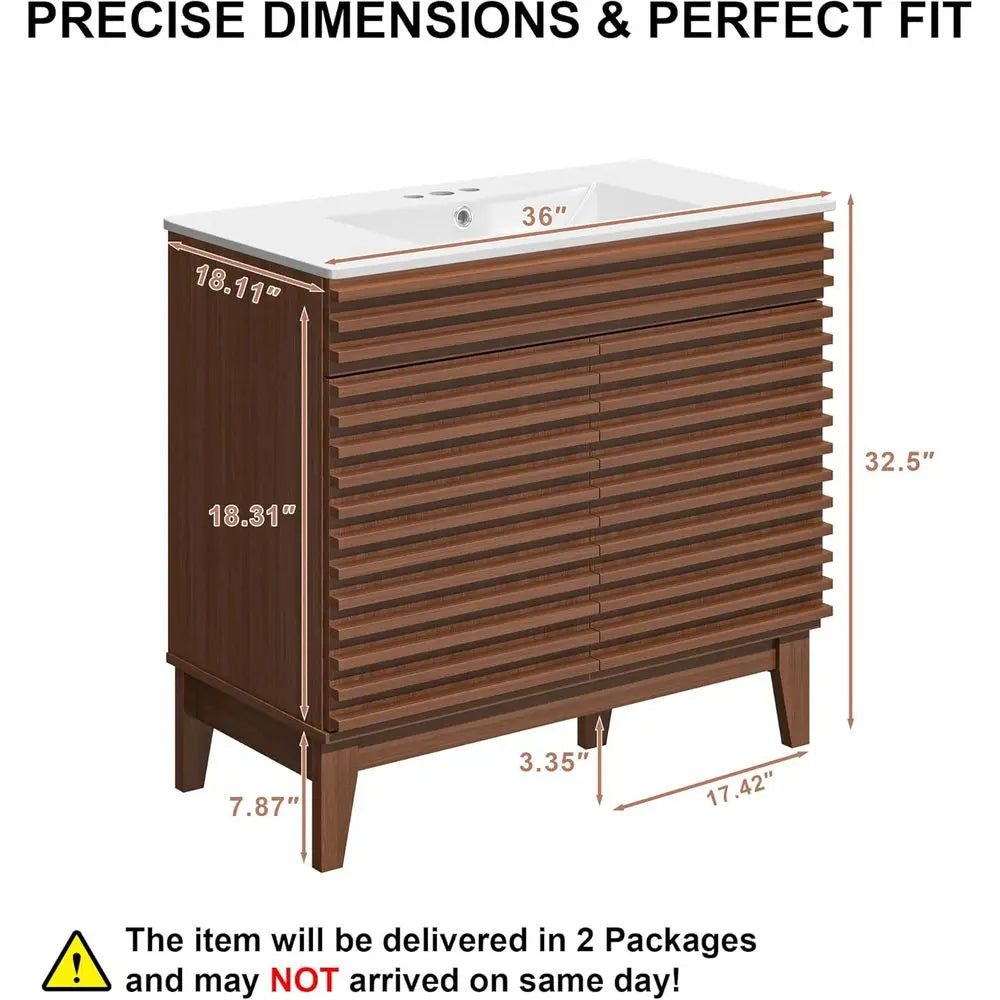 LuxeMerge 36 Inch Walnut Bathroom Vanity With Sink Cabinet