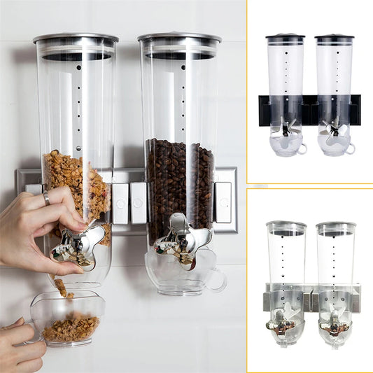 Wall Mounted Two Barrel Cereal Dispenser For Grains And Rice