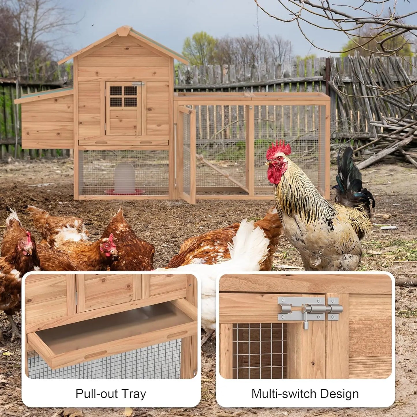 Outdoor Wooden Chicken Coop With Weather Resistant Roof