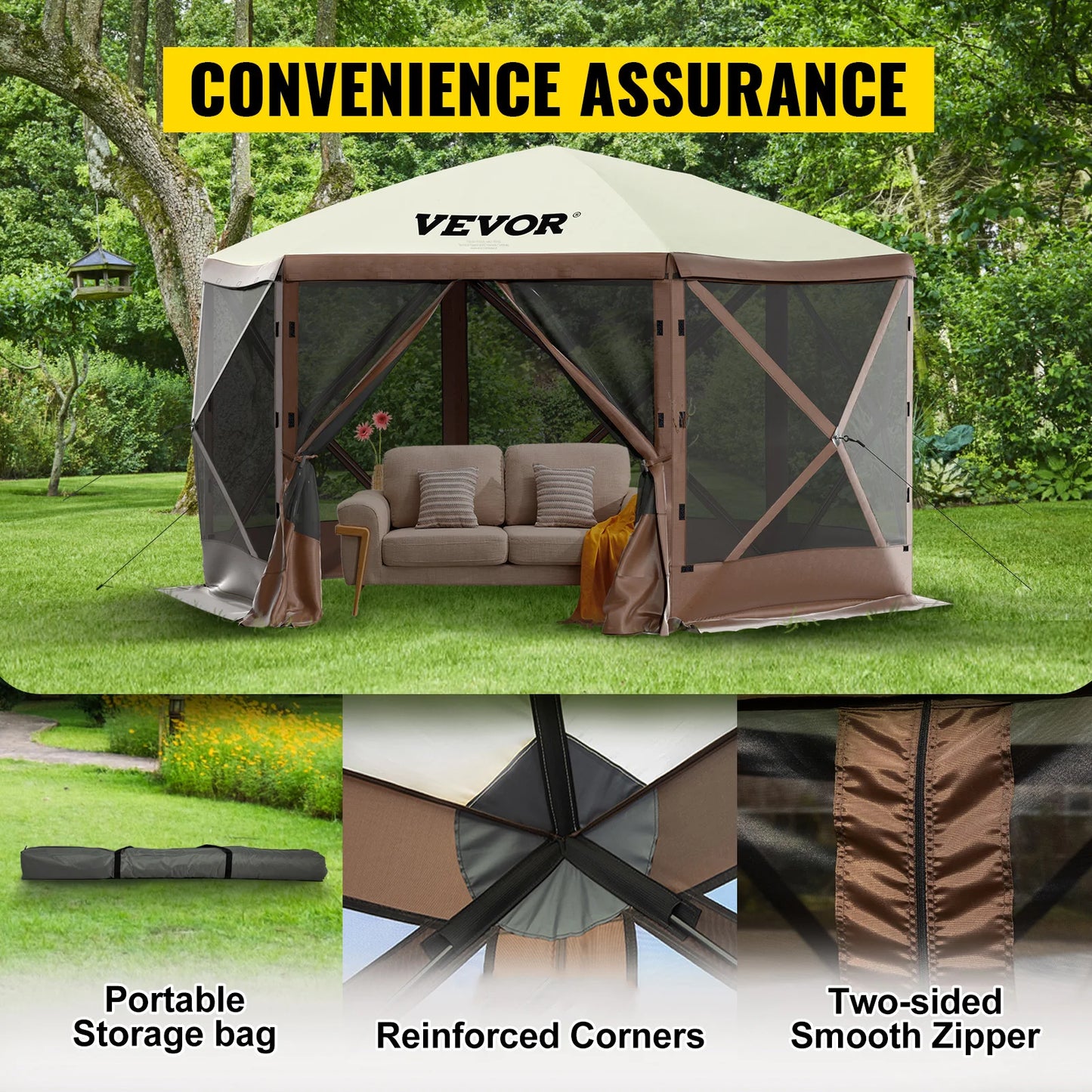 SucceBuy Pop-Up Camping Gazebo Canopy Shelter Six-Sided Shade