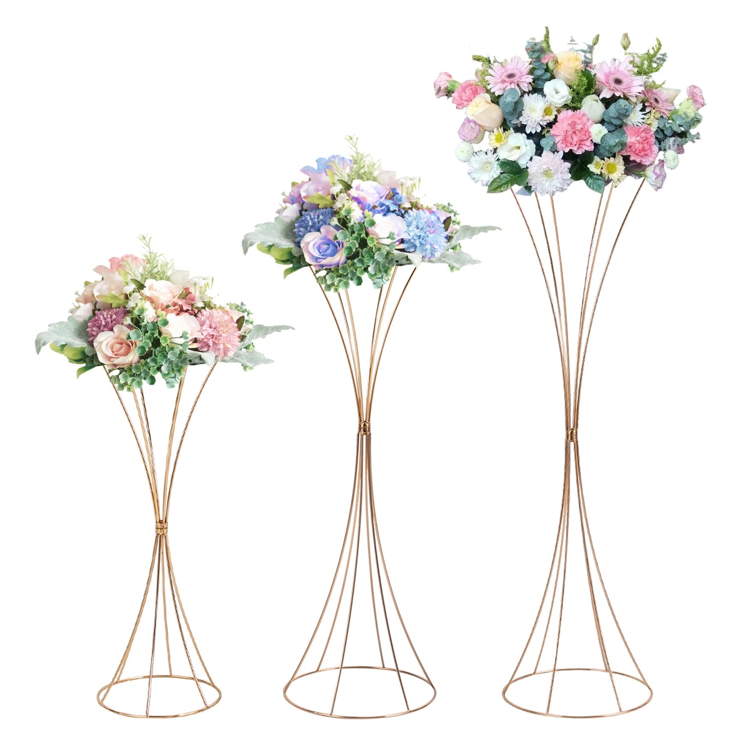3-Piece Gold Flower Stand Set For Weddings Table Decor Prop