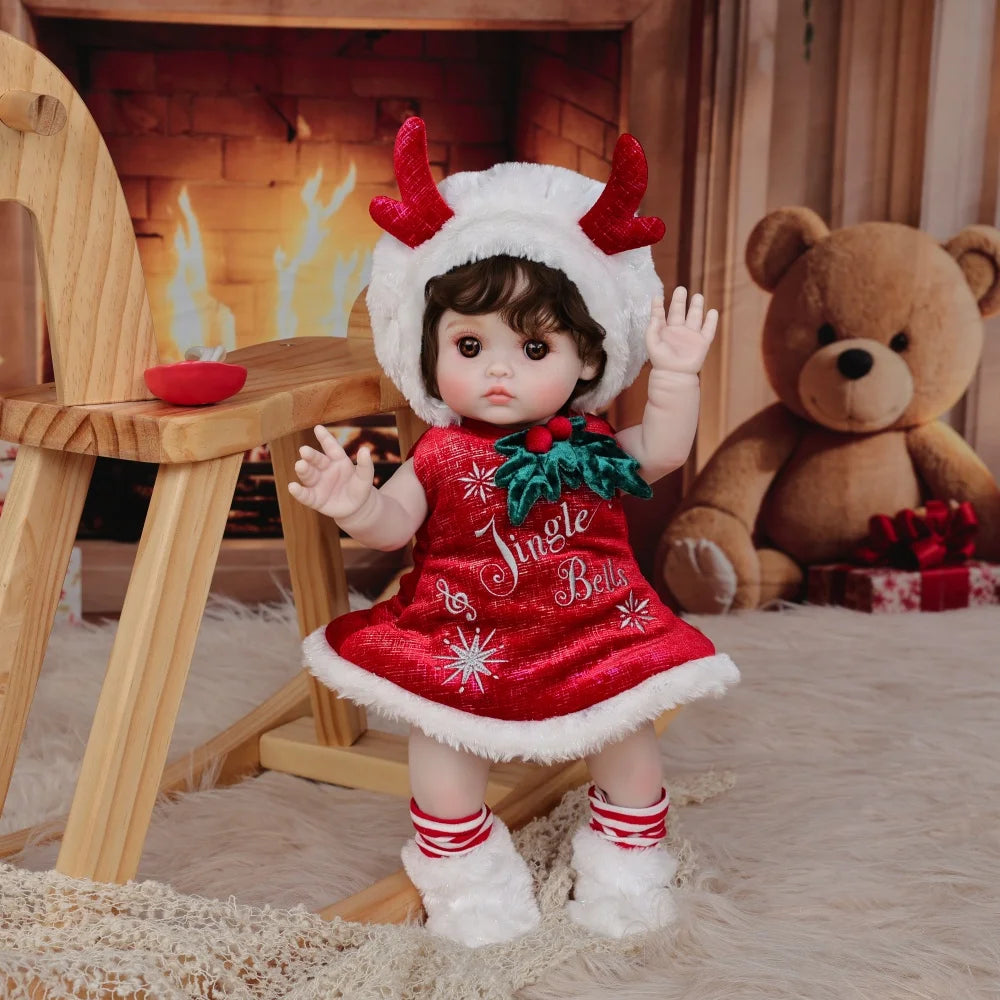 Cloveray Vinyl Christmas Reindeer Reborn Baby Doll With Freckles