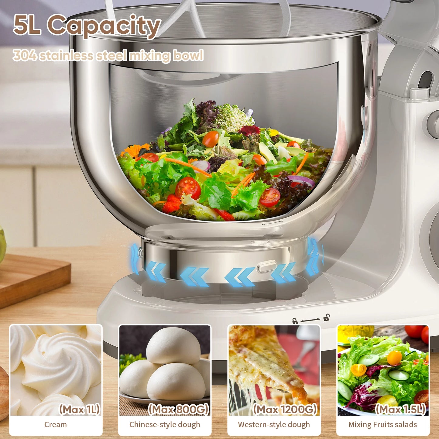 Biolomix 1200W Stand Mixer With Eleven Speed DC Motor