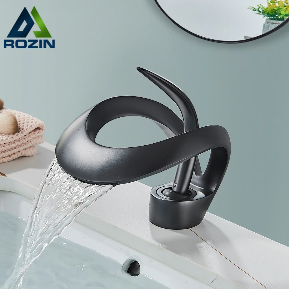 Rozin Basin Faucet Waterfall Deck Mounted Hot Cold Mixer