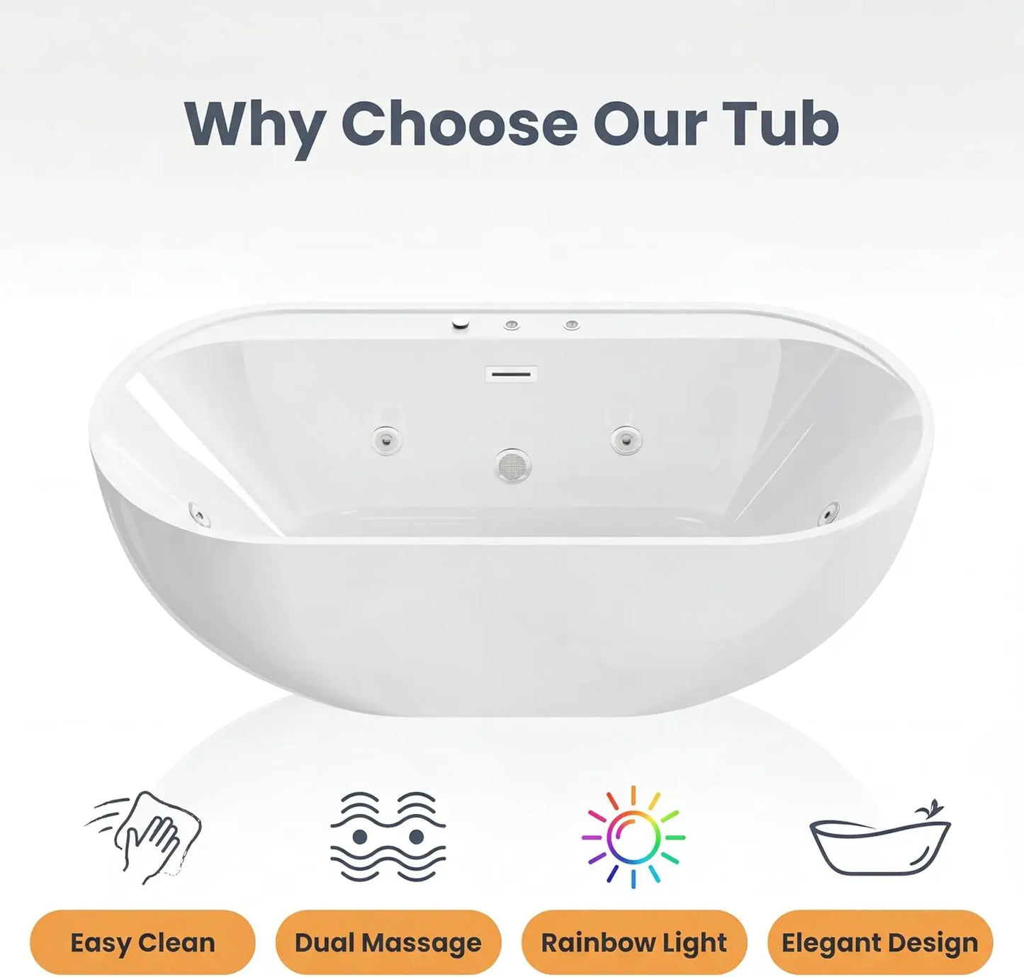 Two Person Jetted Bathtub With Chromatherapy 8 Jets 750W Motor