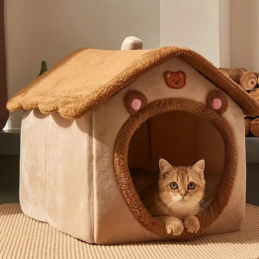 Foldable Pet House With Removable Washable Cat Bed