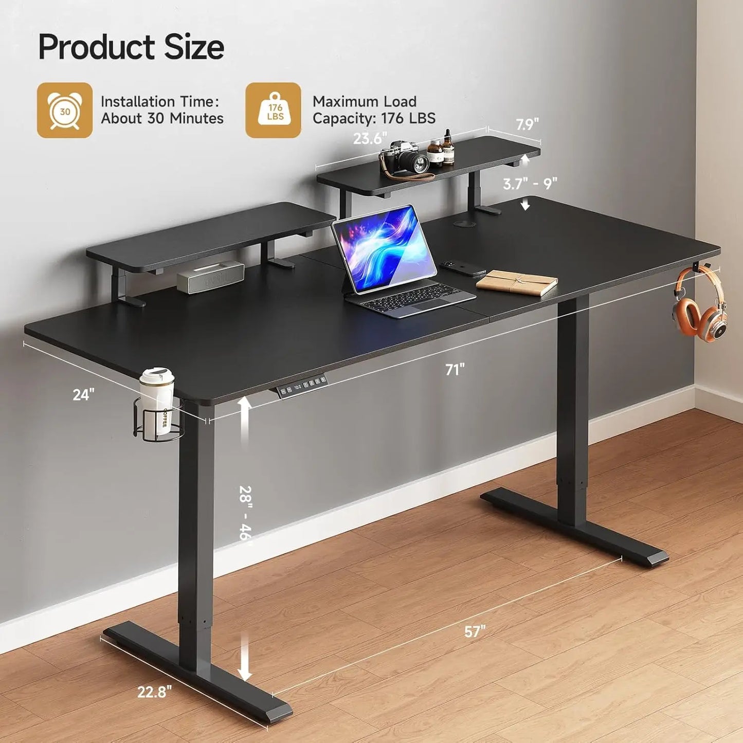 ONBRILL Standing Desk With Adjustable Monitor Shelves And Memory Controller