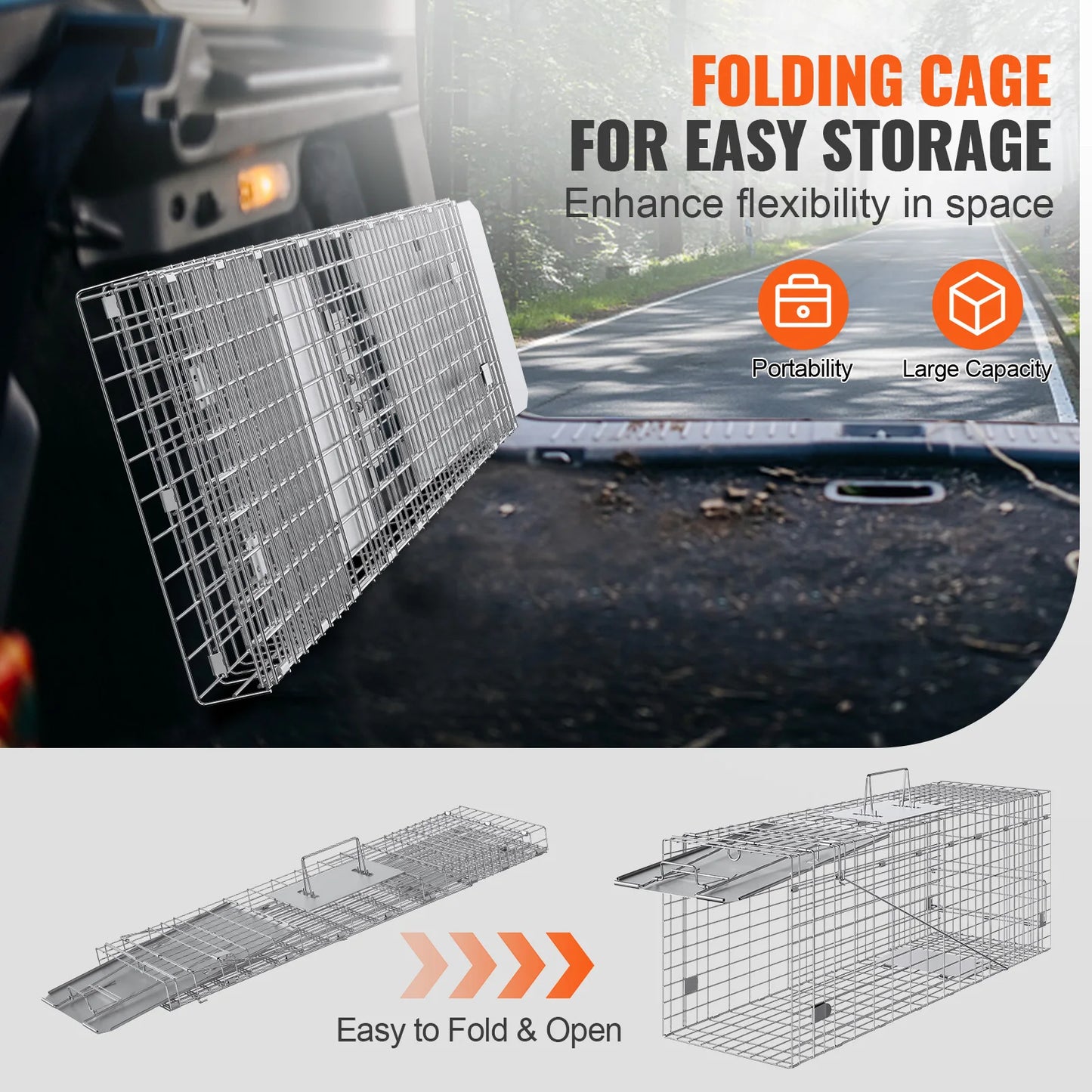 SucceBuy Humane Live Animal Cat Trap With Foldable Iron Cage