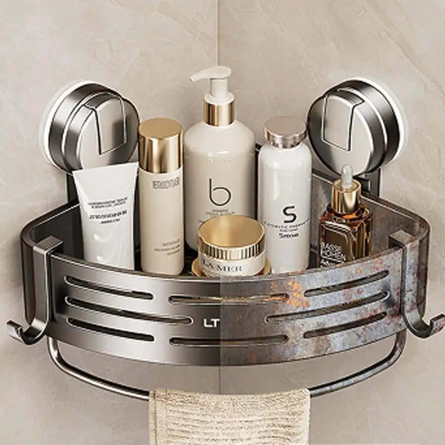 Suction Cup Shower Corner Shelf Organizer and Hooks