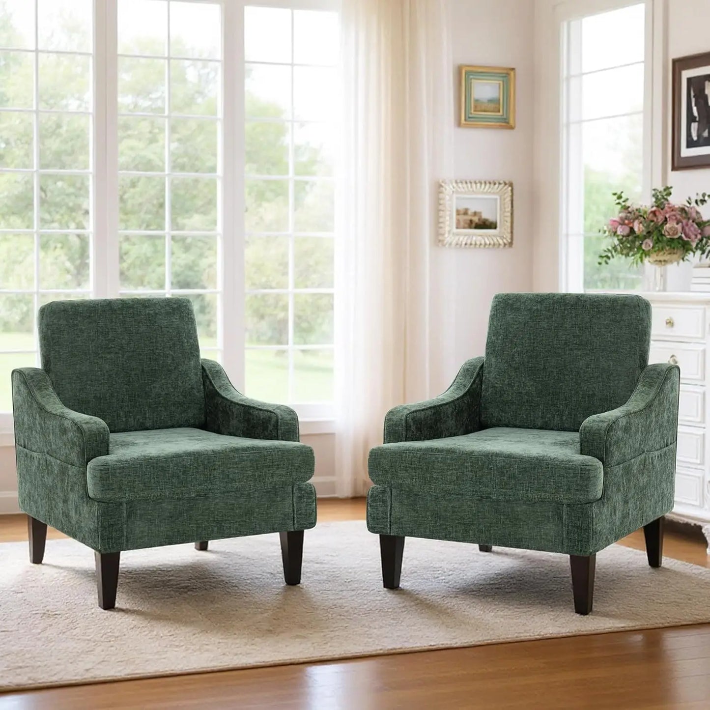 MOYU Set Of 2 Mid Century Accent Chairs Chenille Fabric