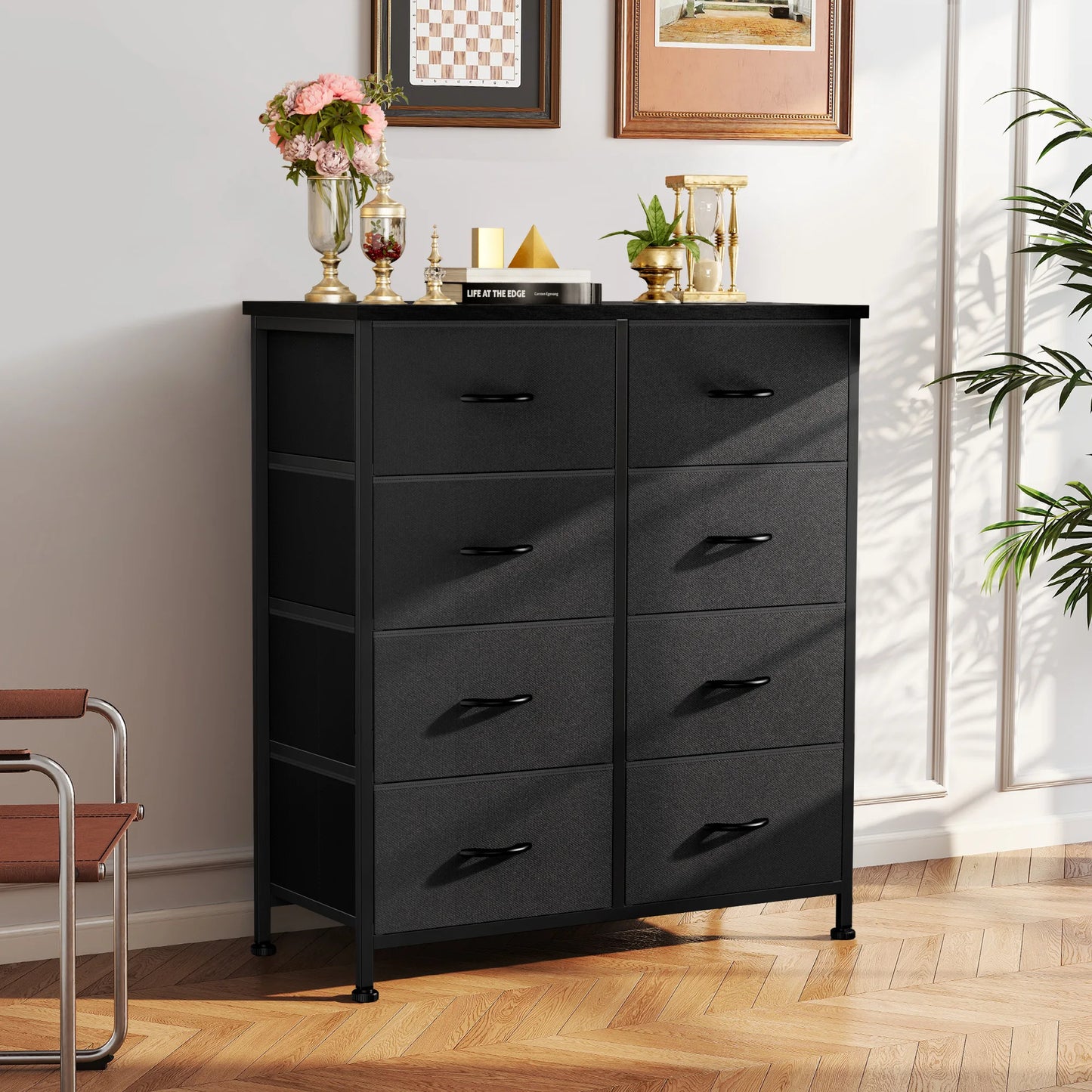 JHK 8 Drawer Fabric Dresser Wardrobe With Steel Frame