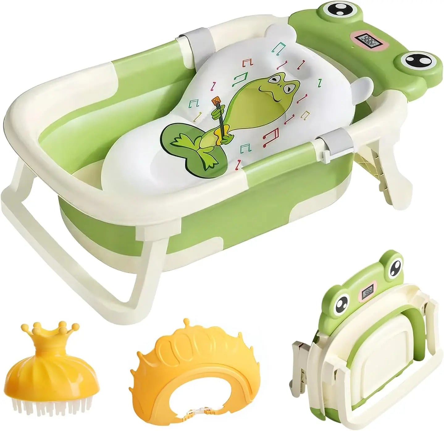 Baby Foldable Bath Tub With Thermometer Cushion Cap Brush