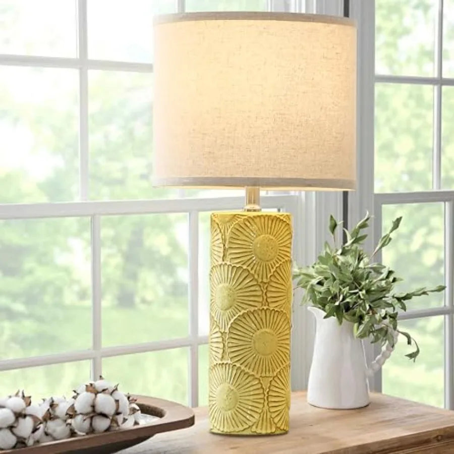 Solar Ceramic Table Lamps Set Featuring Botanical Design For Home