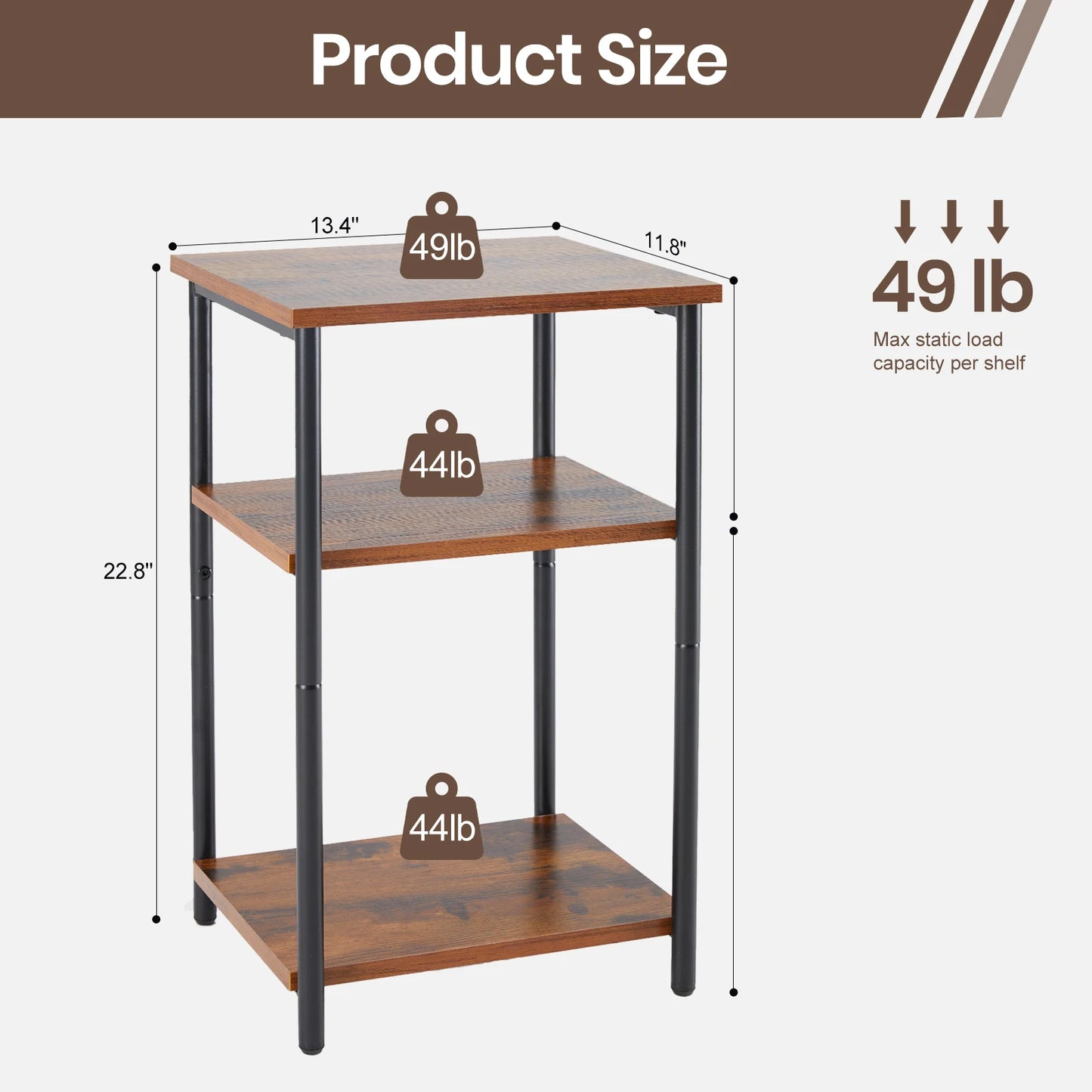 JHK 2/3-Tier Steel Frame End Table With Adjustable Feet