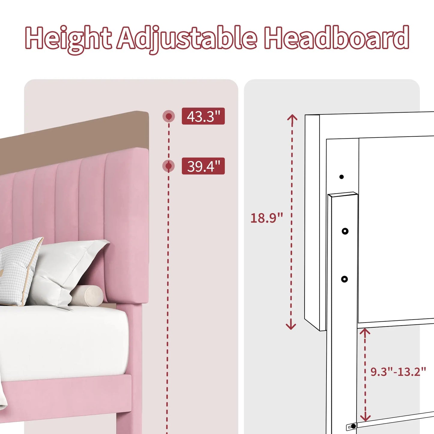 HiMiss Upholstered Platform Bed Frame With Adjustable Tufted Headboard