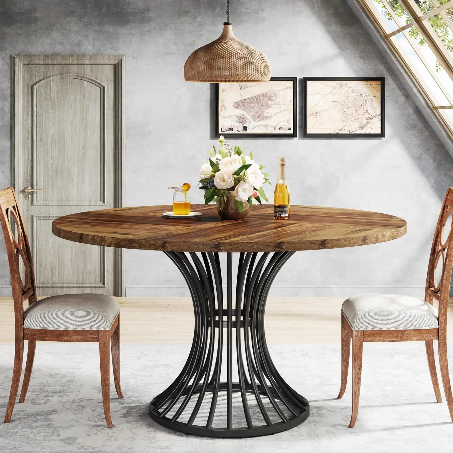 Tribesigns Round Dining Table For 4-6 People Industrial Farmhouse Kitchen