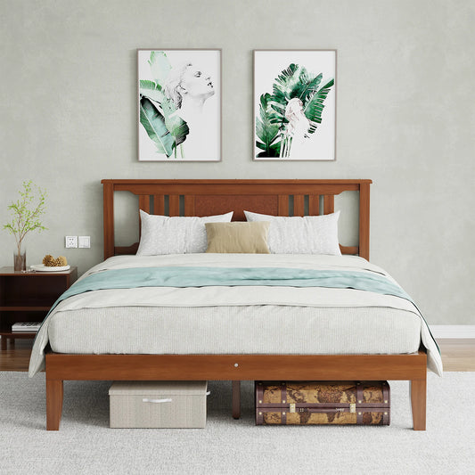 MCQ Solid Wood Platform Bed Frame With Headboard Support