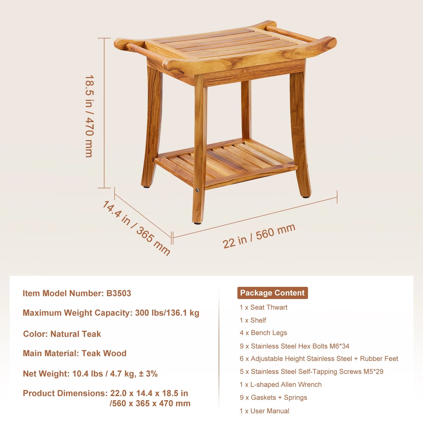 SucceBuy Bamboo Shower Bench With Storage Shelf Waterproof