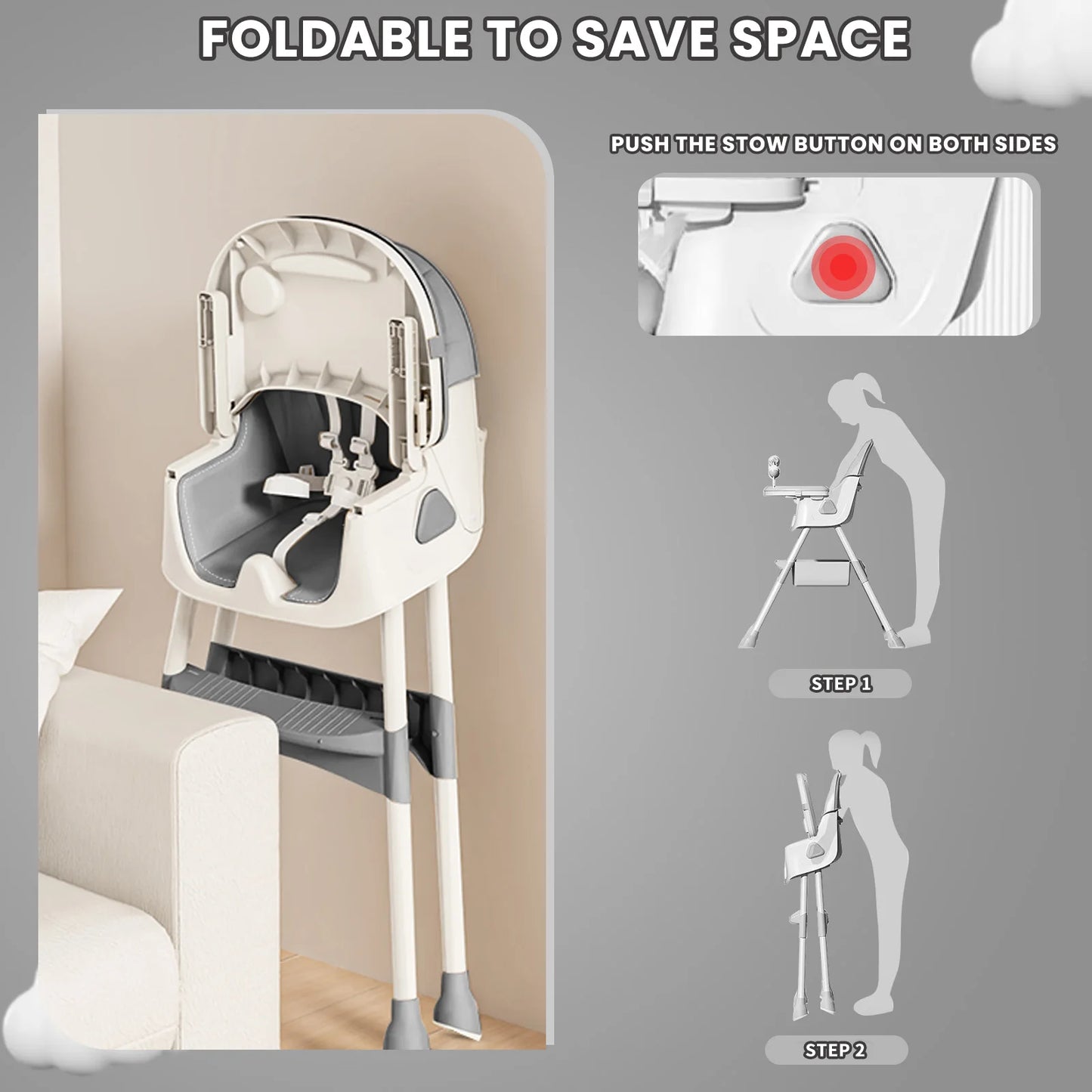 PIORLADO Foldable Baby High Chair With Tray Antislip Pad ToyRack