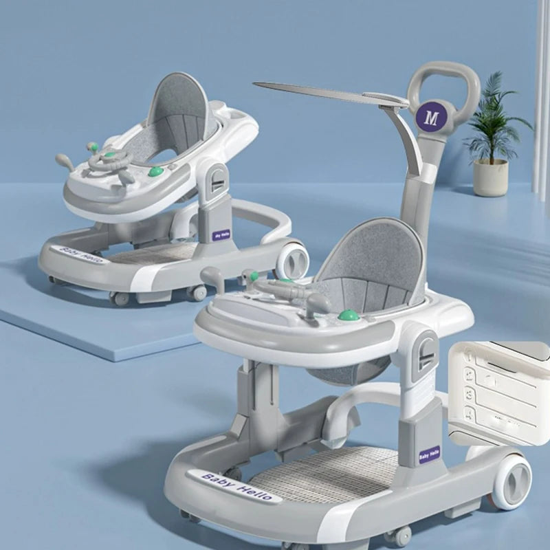 4 In 1 Baby Walker With Sunshade Removable Tray And Music Tray Foldable