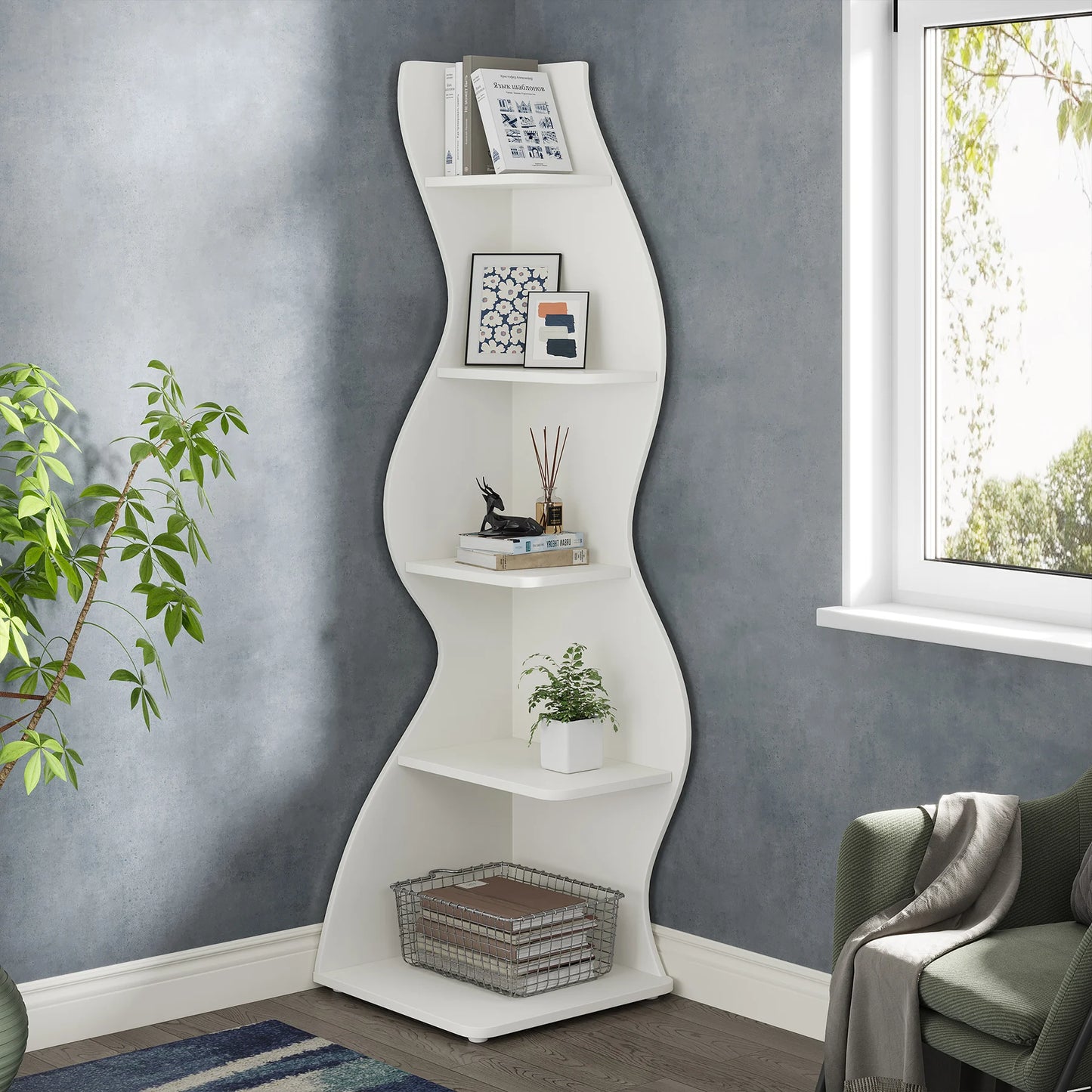 Tribesigns Corner Shelf Five Tier Wall Bookcase For Home Office