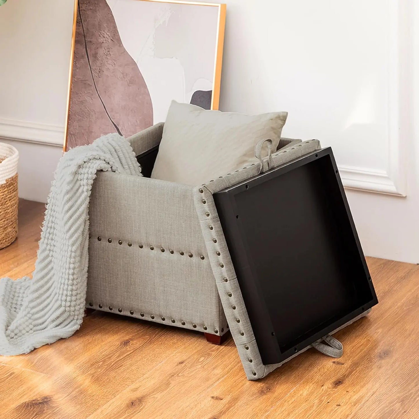 High Cube Ottoman Storage Bench With Tray Upholstered Vanity Stool