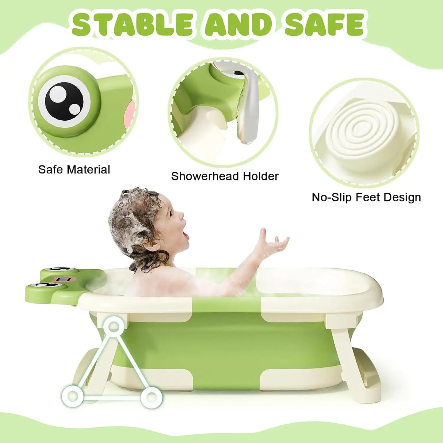 Baby Foldable Bath Tub With Thermometer Cushion Cap Brush