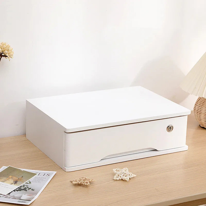 Wooden 1 2 3 Tier Desktop Storage Box Lockable Drawers