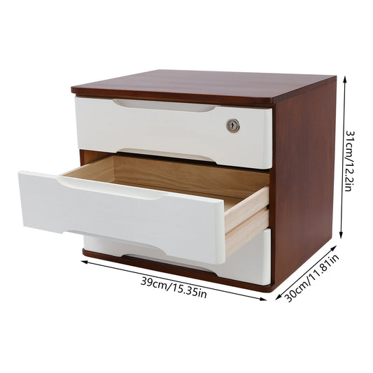 Wooden 1/2/3 Tier Desktop Storage Box With Lockable Drawers No Assembly Required