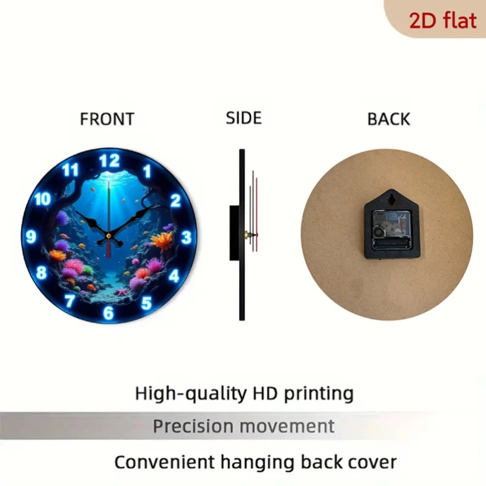 YTYIN Silent Glow In The Dark Ocean Theme Wall Clock