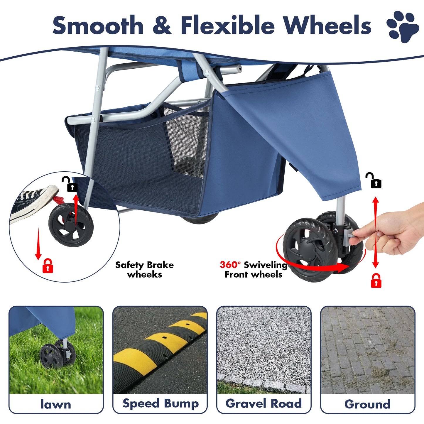 3 Wheel Foldable Pet Stroller With Mesh Windows And Cup Holder