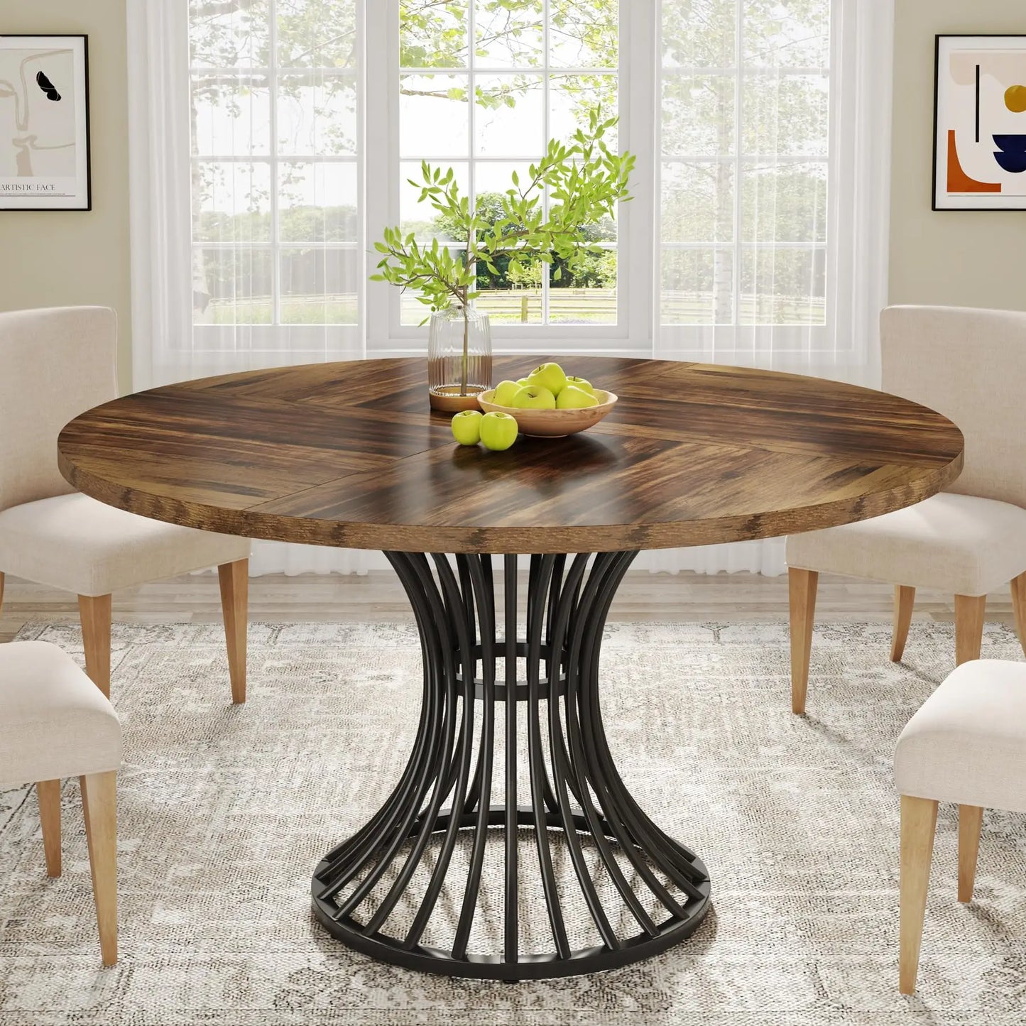 Tribesigns Round Dining Table For 4-6 People Industrial Farmhouse Kitchen
