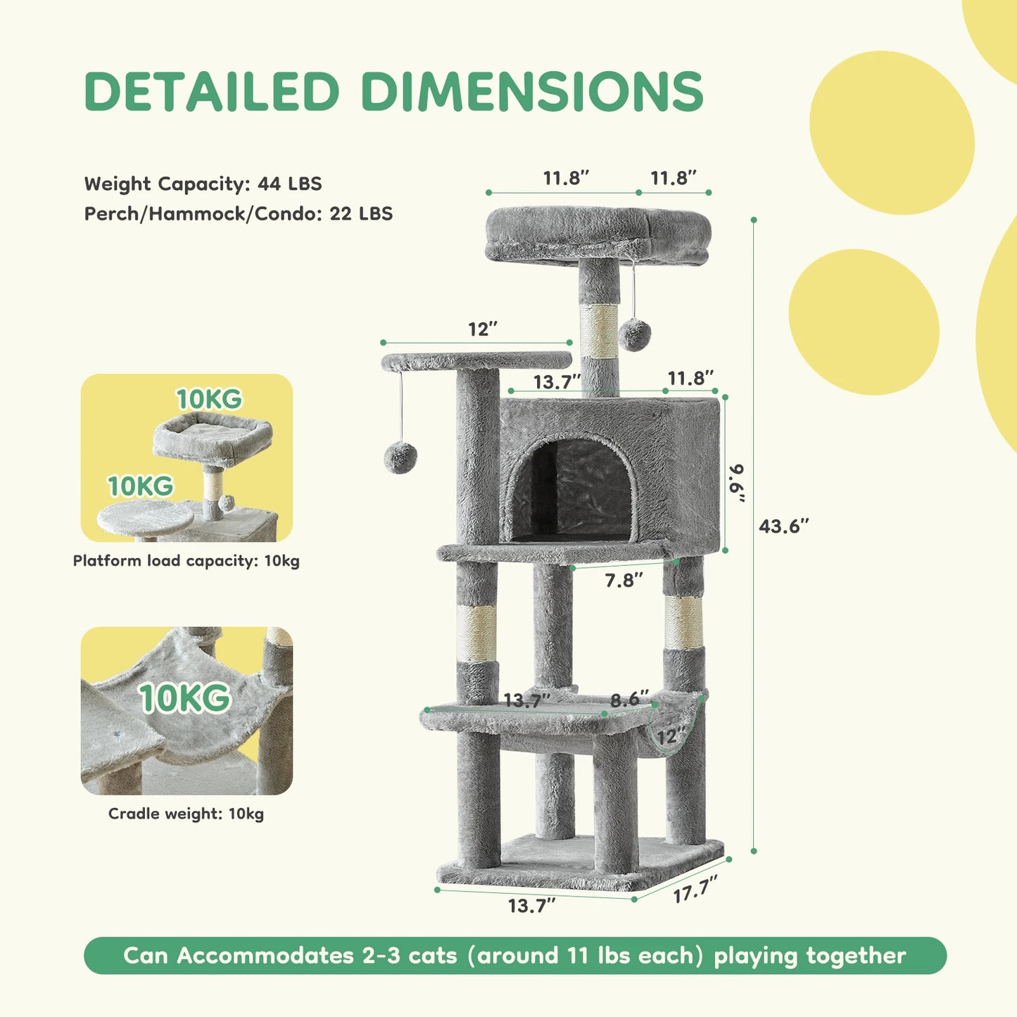 JHK Four Tier Cat Tree Multilevel Climbing Tower With Sisal Posts