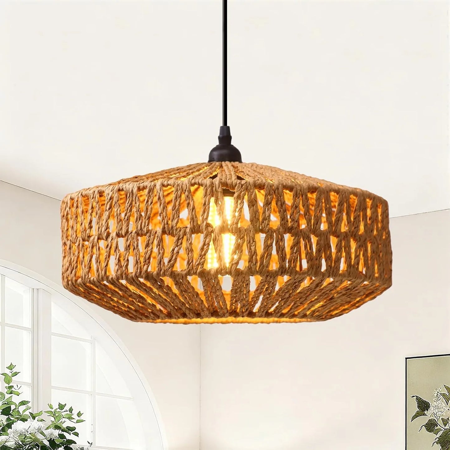 JOYINLED Farmhouse Boho Handwoven Paper Rope Chandelier Pendant Light
