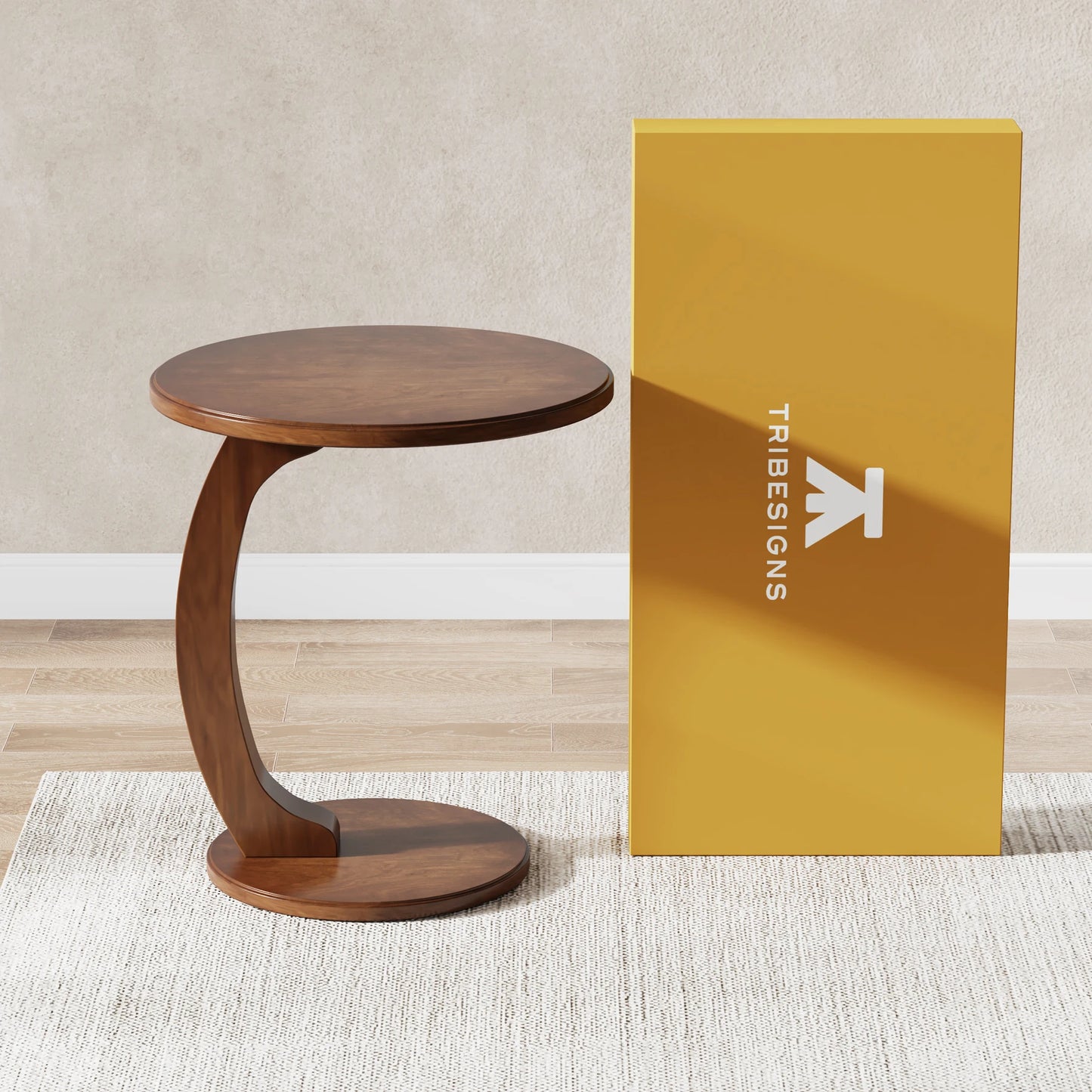 Tribesigns Round Wood C Shaped End Table Mid Century