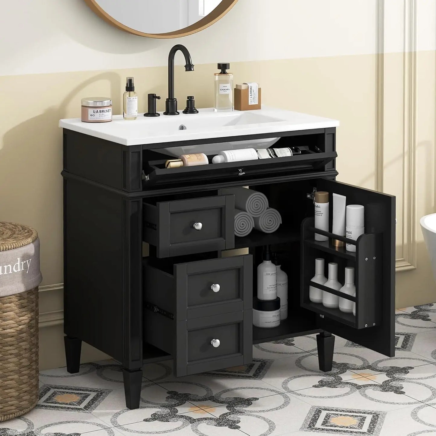 Modern Freestanding Bathroom Vanity With Ceramic Sink Storage Cabinet