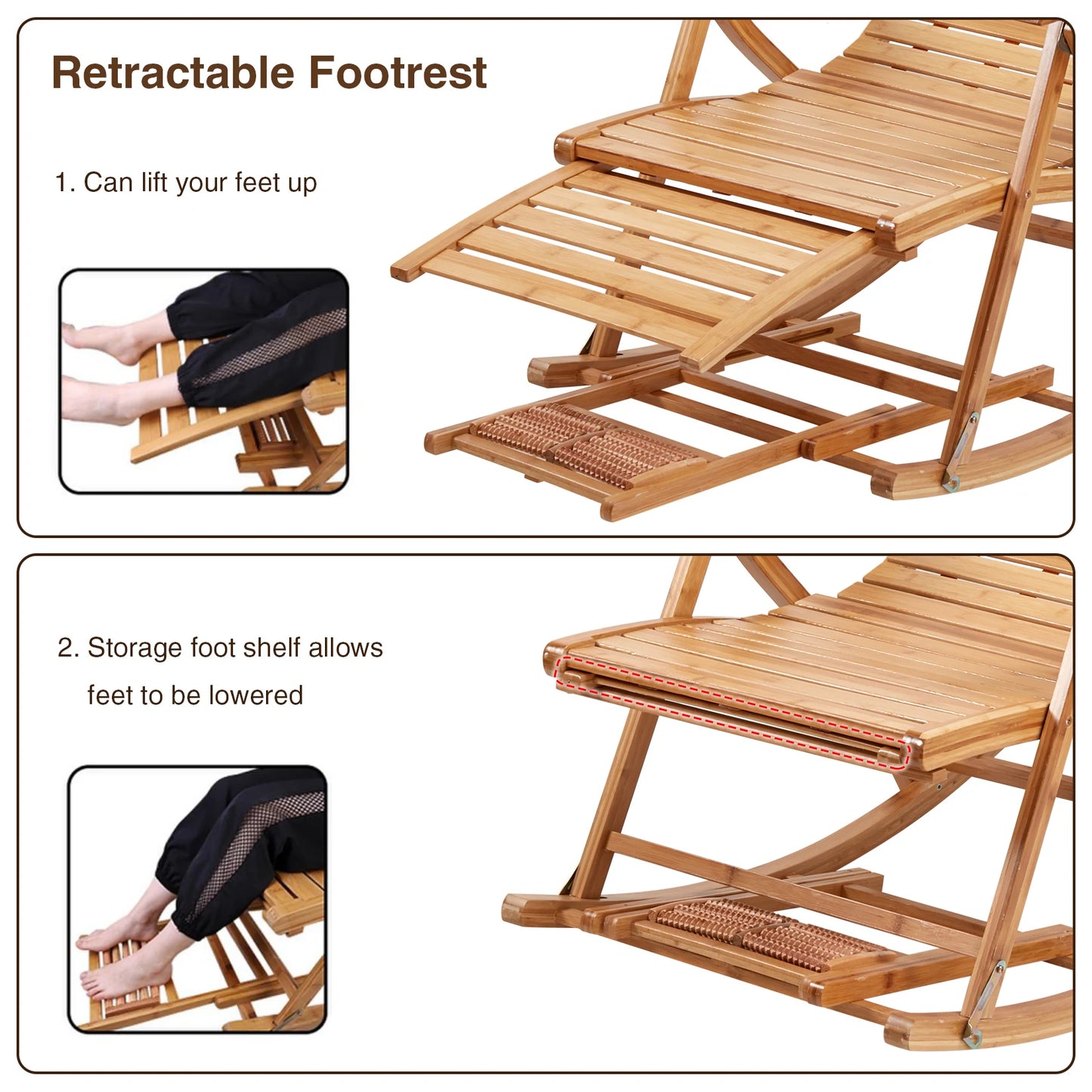 Bamboo Heavy Duty Folding Rocking Chair for Indoor Outdoor Use