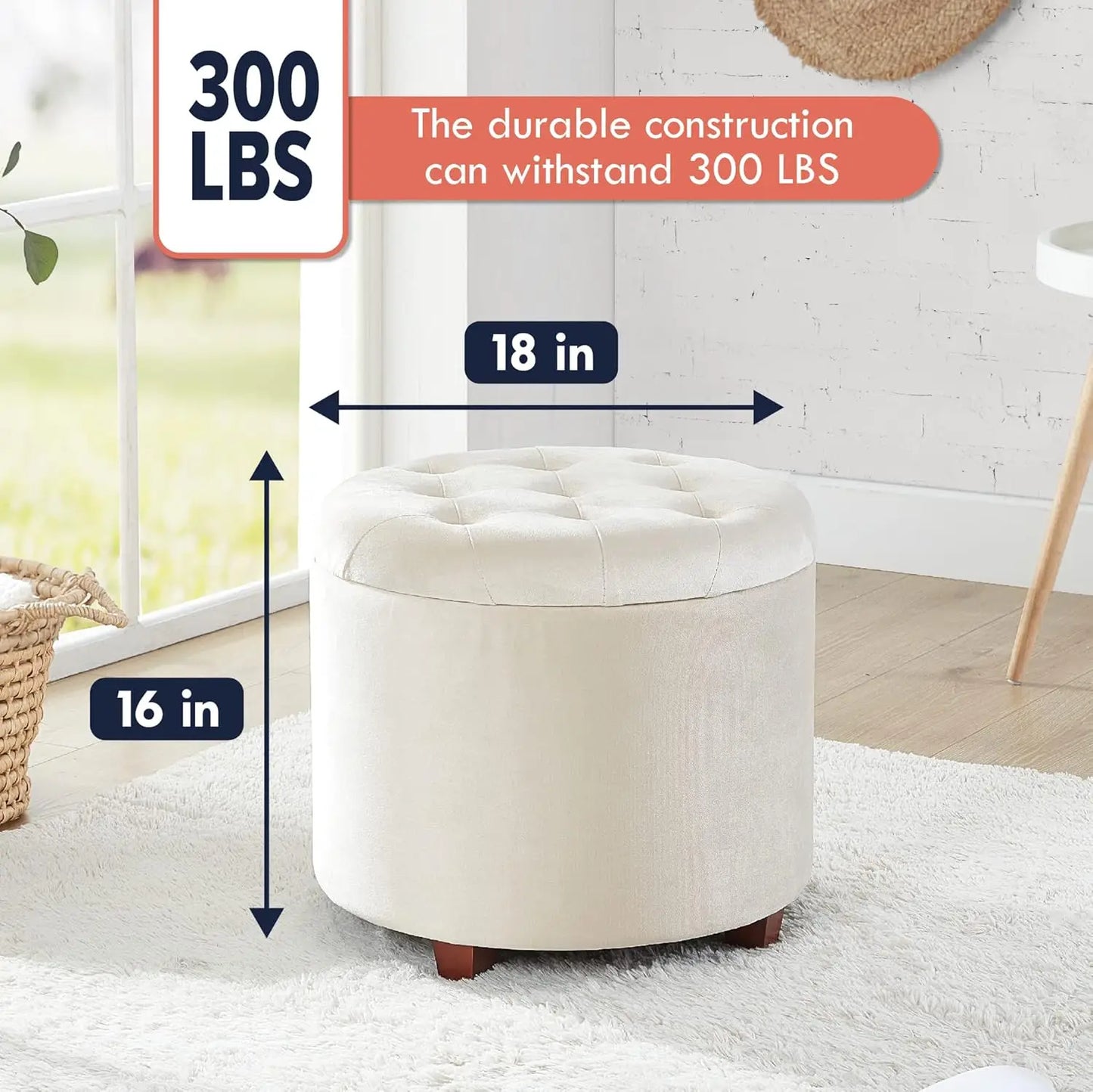 Round Velvet Tufted Storage Ottoman With Lift Off Lid